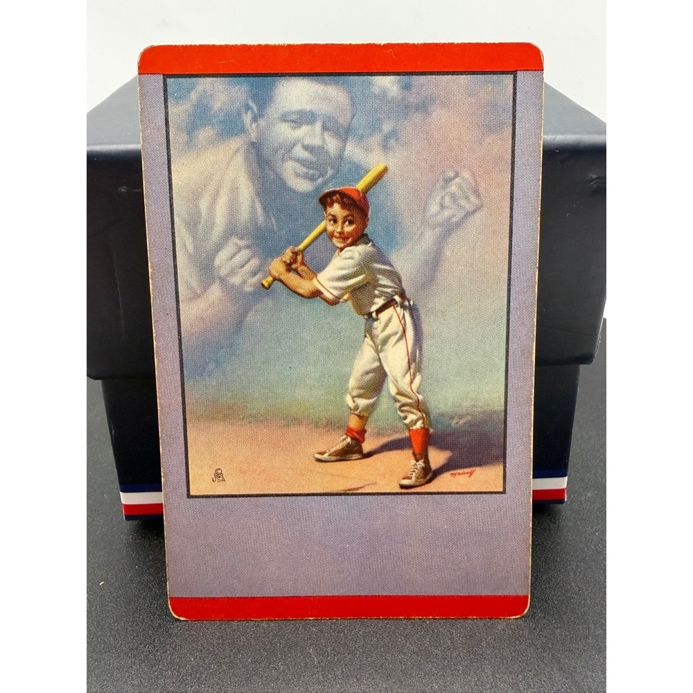 Vintage Baseball Swap Card 10 of Diamonds Playing Card Boy Batter Illustration